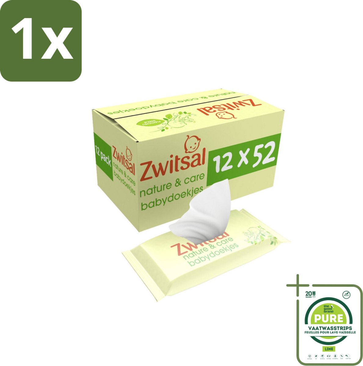 1 x Zwitsal - Billendoekjes Nature & Care - Plasticvrij - 12 x 52 stuks per verpakking - Biologische Babydoekjes - Plasticvrije Billendoekjes - Zwitsal Babydoekjes - Zachte Babydoekjes - Luieruitslag Voorkomen