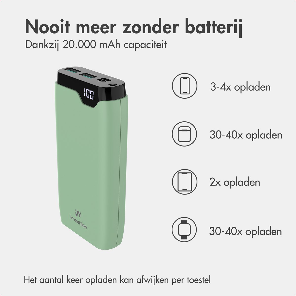 imoshion Powerbank 20000 mAh Snellader Lichtgroen - afbeelding 3