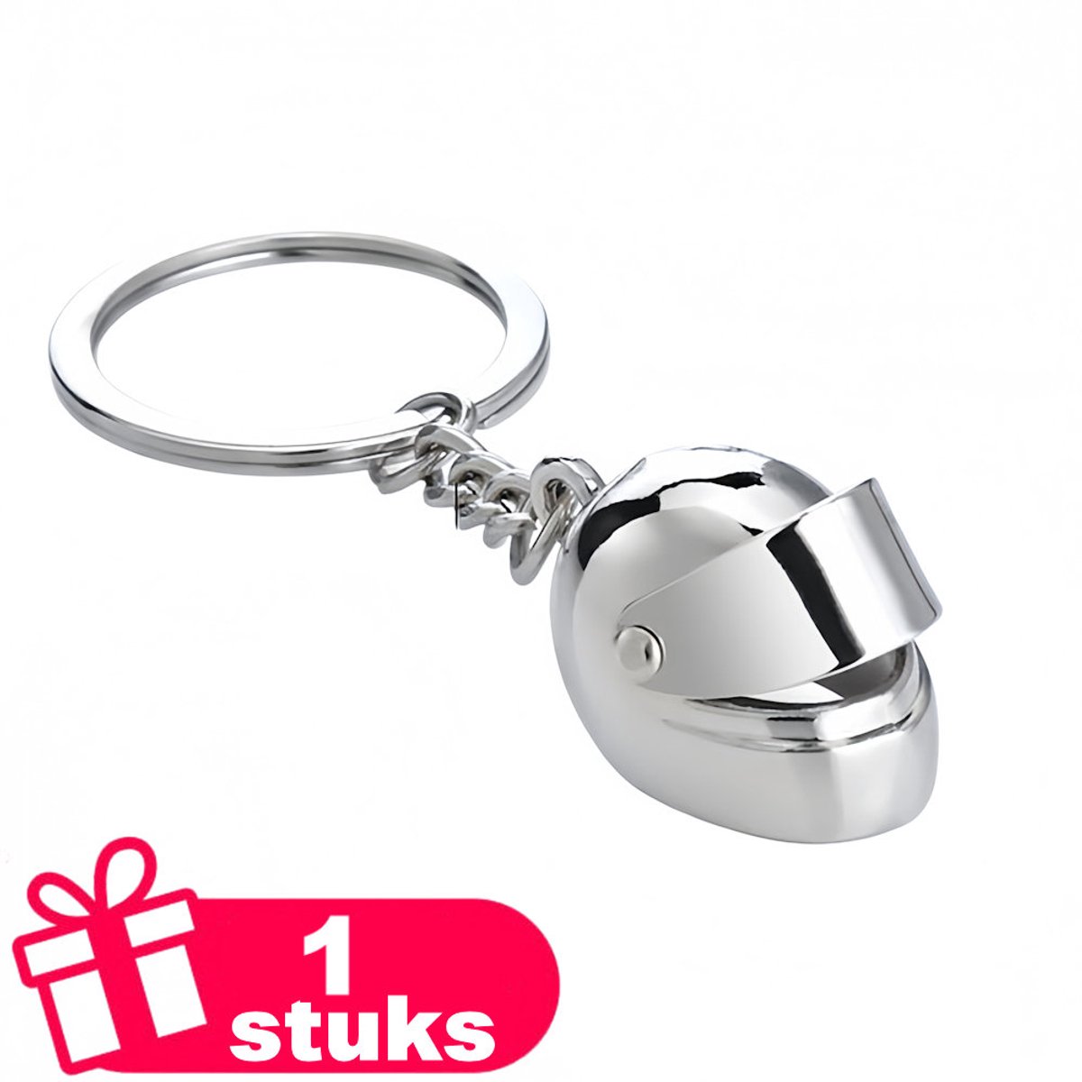 Decopatent - Premium Keychain - Metalen Sleutelhanger Motorhelm - Luxe Keychain - Zilverkleurige Sleutelring - Cadeau voor Motorrijders & Raceliefhebbers