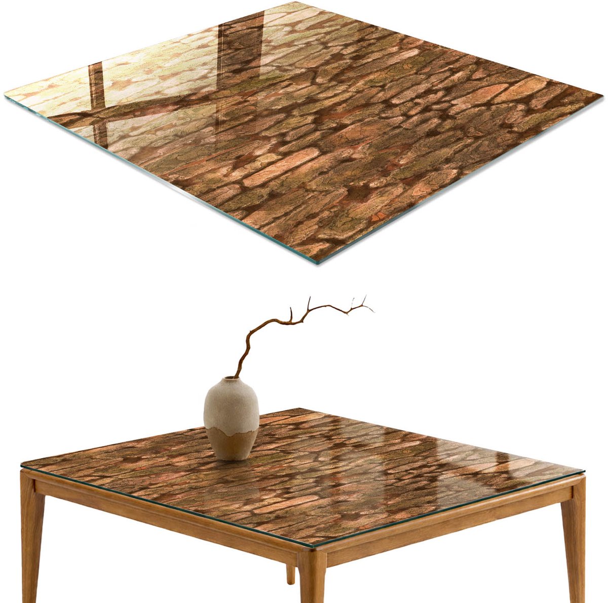 ArtPrintCave Rustieke boomschors Glazen Tafelblad 60x60 cm - Tafelblad Rechthoek - Bruin Terrastafel - Natuur Glasplaat