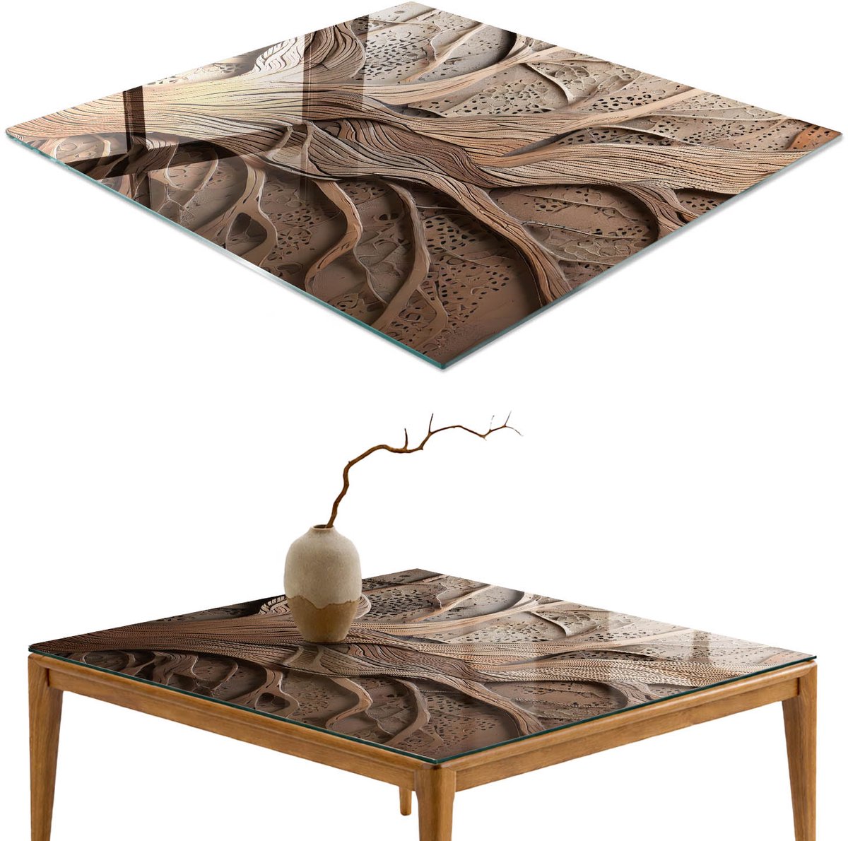 ArtPrintCave Pittige patronen Glazen Tafelblad 60x60 cm - Tafelblad Rechthoek - Bruin Bureaublad - Deel Keukentafel