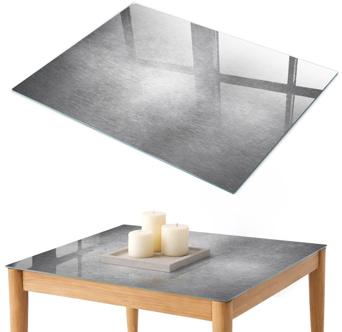ArtPrintCave Metaalglans Glazen Tafelblad 100x70 cm - Tafelblad Rechthoek - Grijs Glazen Eettafel - Texturen Glasplaat
