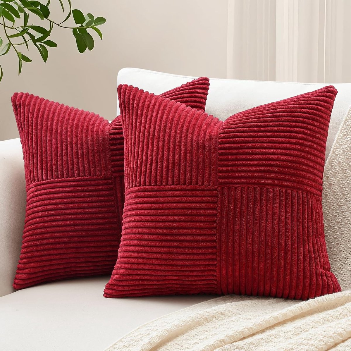 Set van 2 Corduroy Kussenhoezen met Kruisstrepen, Decoratieve Kussenhoezen voor de Woonkamer, Sofa Kussens, Sierkussens voor Thuisdecoratie