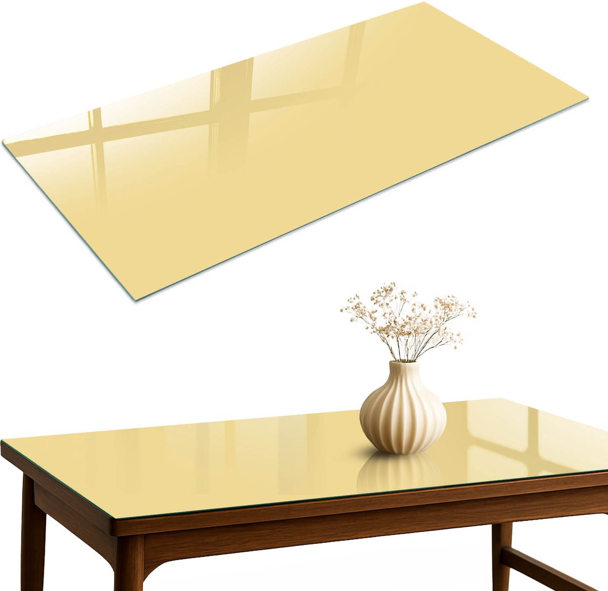 ArtPrintCave Crèmegeel Glazen Tafelblad 120x60 cm - Tafelblad Rechthoek - Romig Glazen Eettafel - Achtergronden en patronen Eettafel Met Glasplaat