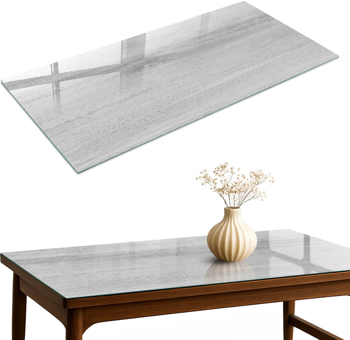 ArtPrintCave Houtstructuur Glazen Tafelblad 140x70 cm - Tafelblad Rechthoek - Grijs Terrastafel - Texturen Tafelblad Glas