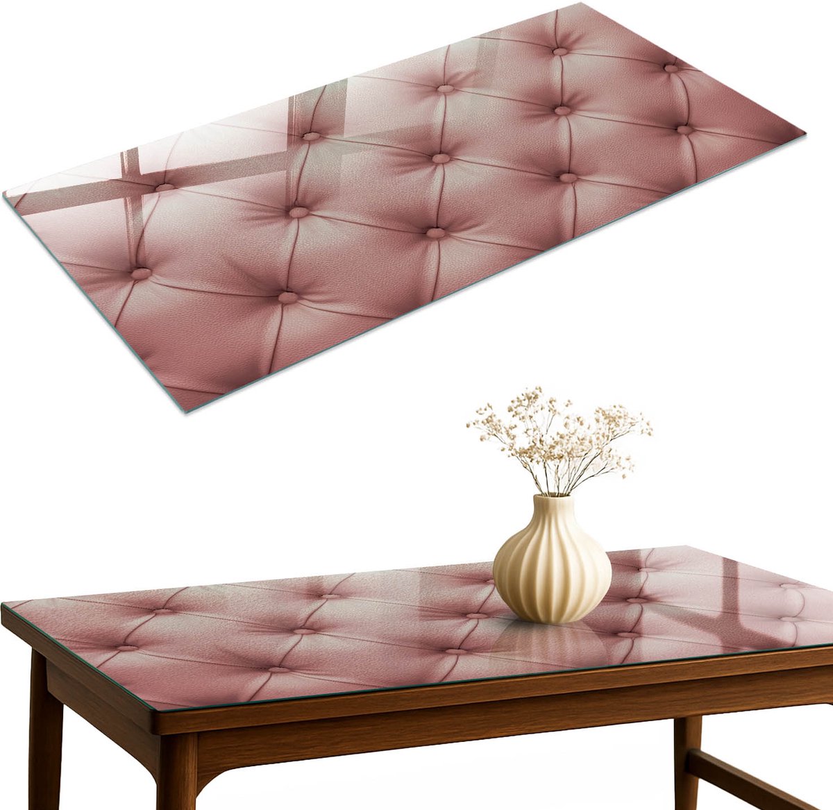 ArtPrintCave Roze bekleding Glazen Tafelblad 120x60 cm - Tafelblad Rechthoek - Roze Keukentafel - Texturen Tafelblad Glas
