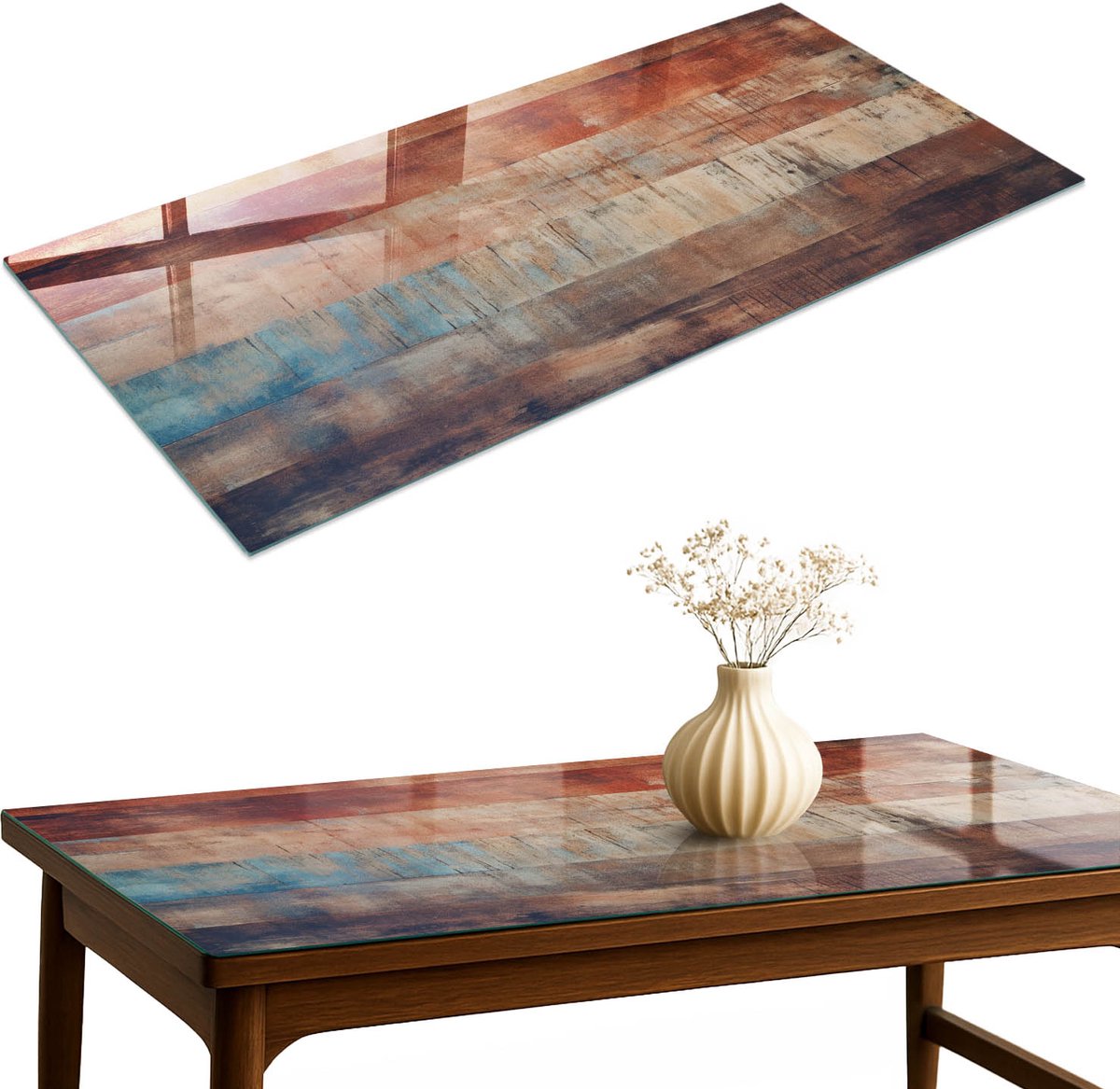 ArtPrintCave Retro boards Glazen Tafelblad 120x60 cm - Tafelblad Rechthoek - Bruin Bureaublad - Texturen Glazen Eettafel