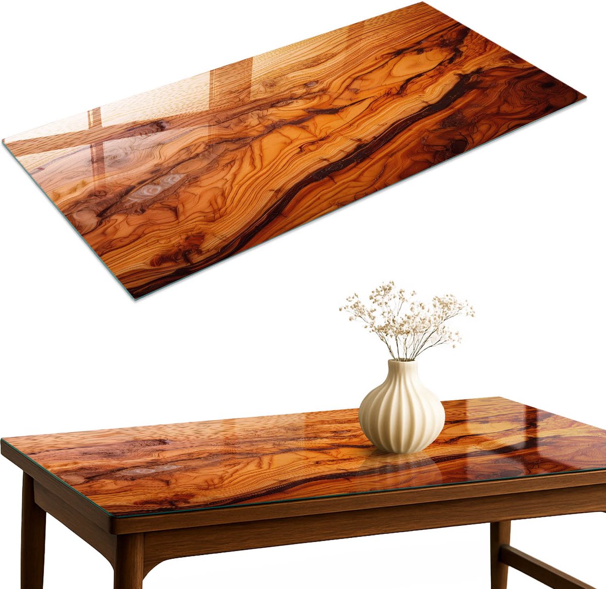 ArtPrintCave Natuurlijke schoonheid Glazen Tafelblad 120x60 cm - Tafelblad Rechthoek - Bruin Keukentafel - Texturen Tafelblad Glas