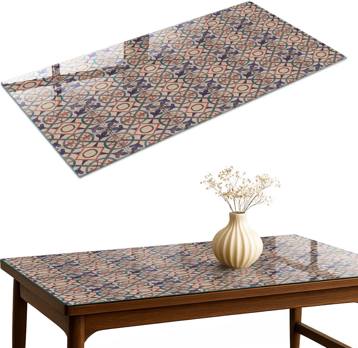 ArtPrintCave Geometrische tegels Glazen Tafelblad 120x60 cm - Tafelblad Rechthoek - Paars Terrastafel - Achtergronden en patronen Eettafel Met Glasplaat