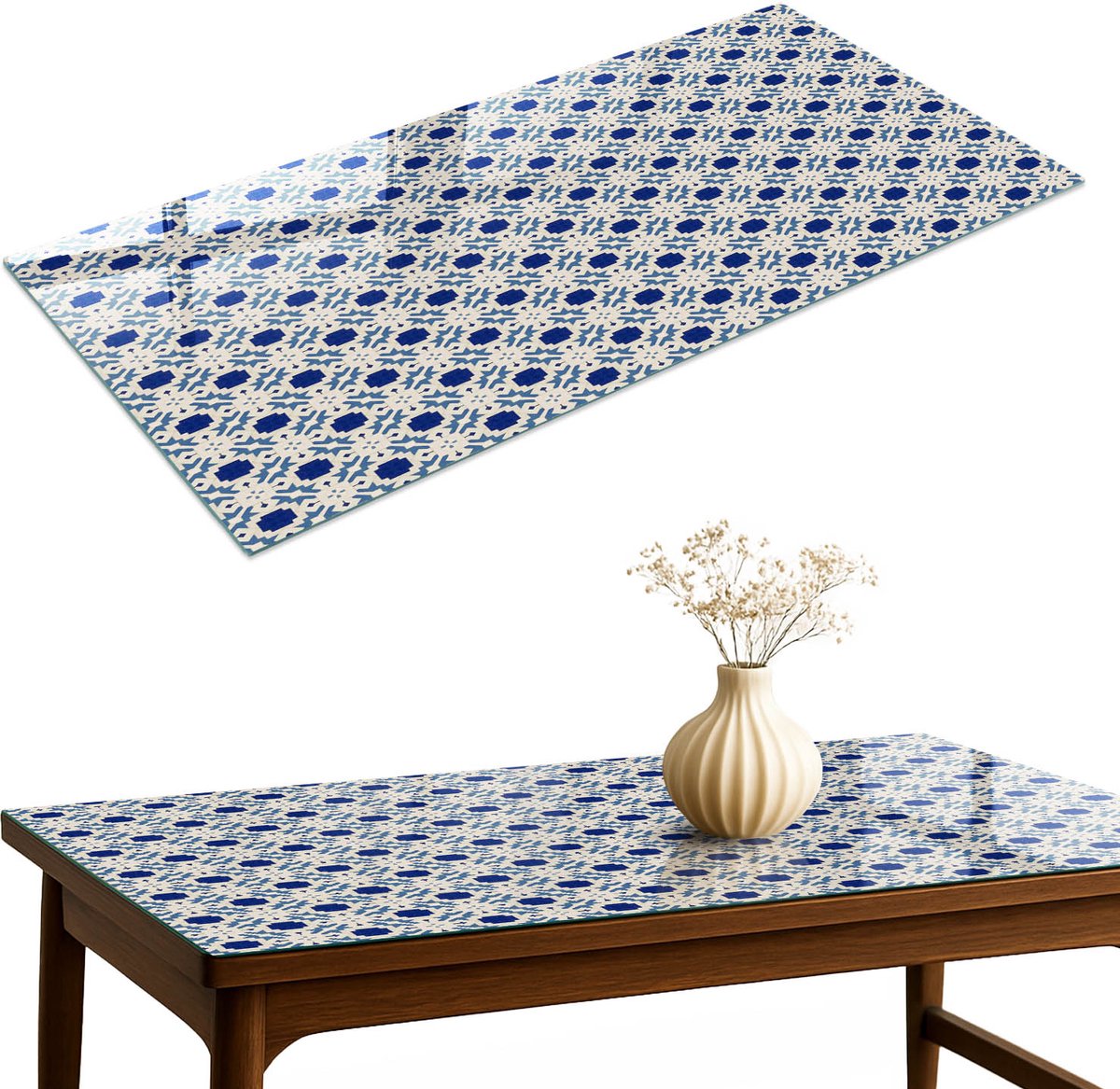 ArtPrintCave Geometrische mozaïek Glazen Tafelblad 140x70 cm - Tafelblad Rechthoek - Blauw Bureaublad - Achtergronden en patronen Keukentafel
