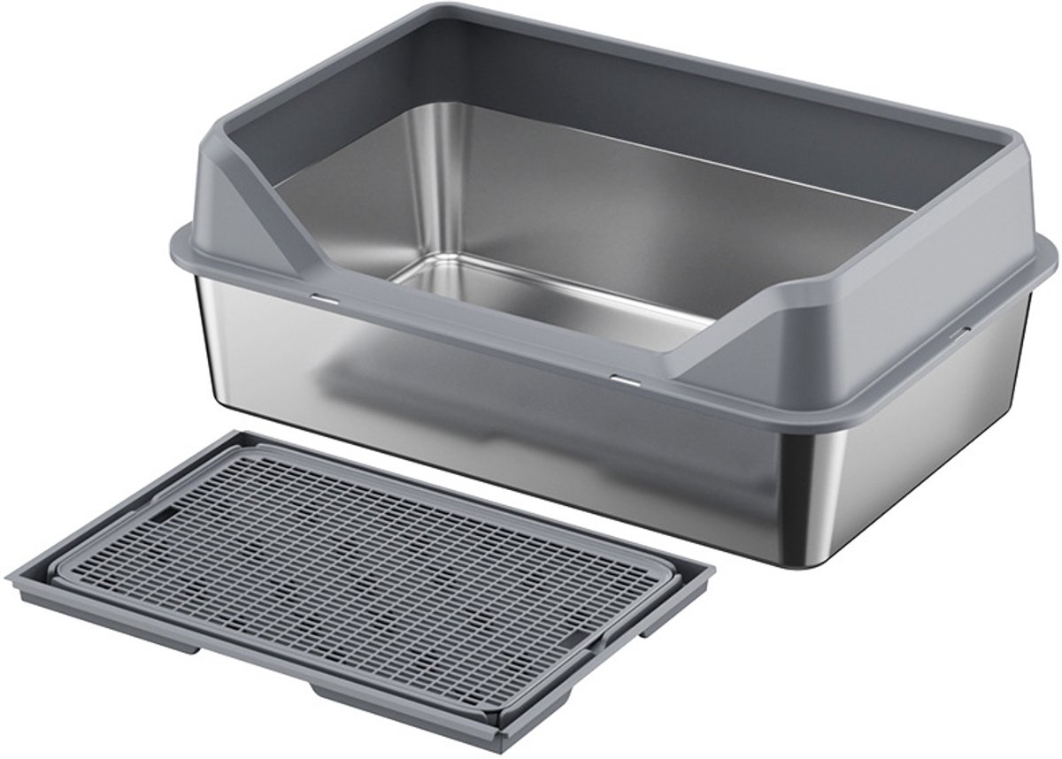 GYW Steel Litter Box- Kattenbak - Roestvrijstalen Bak - Spatbescherming - Anti-Slip Pads