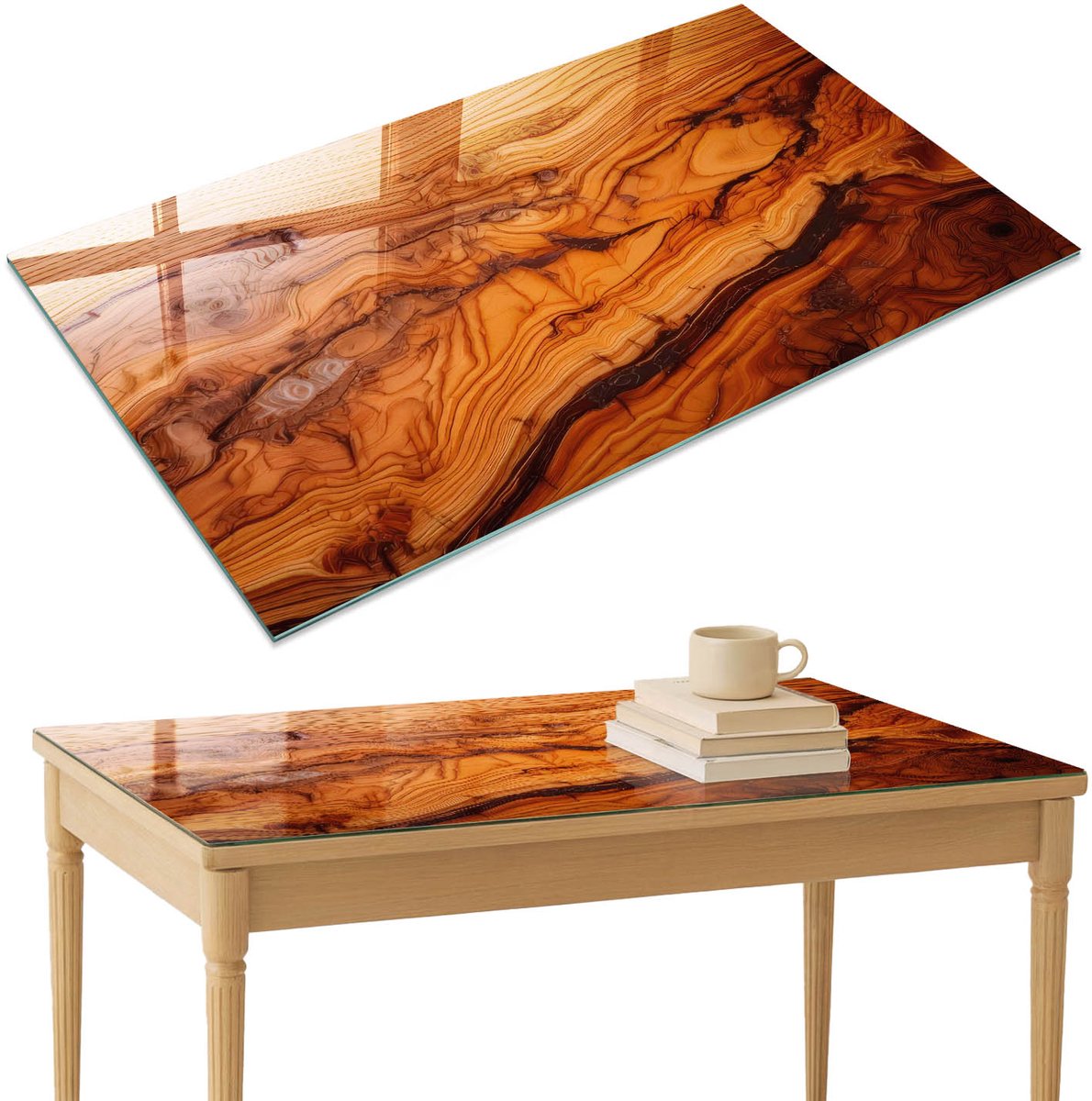 ArtPrintCave Natuurlijke schoonheid Glazen Tafelblad 120x80 cm - Tafelblad Rechthoek - Bruin Eettafel Met Glasplaat - Texturen Terrastafel