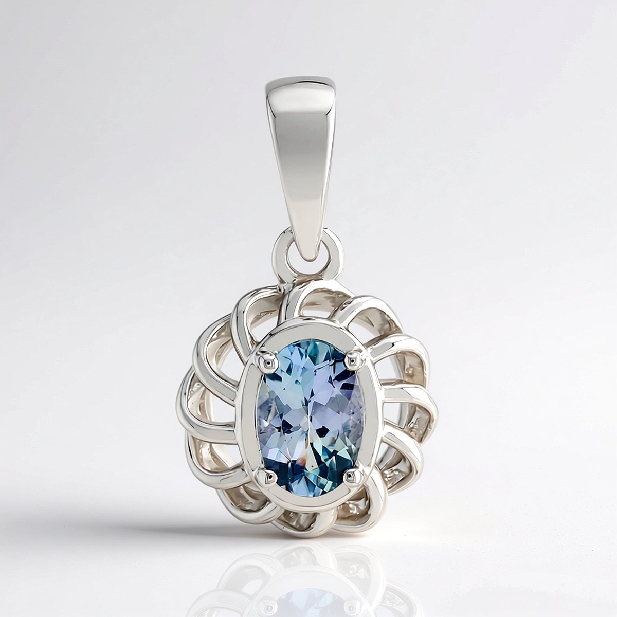 Cavill - Hanger 925 Sterling Zilver Rhodium - 0,38 ct Onverhitte Lila Tanzaniet - Ovaal Slijpsel - Elegante Tijdloze Edelsteen