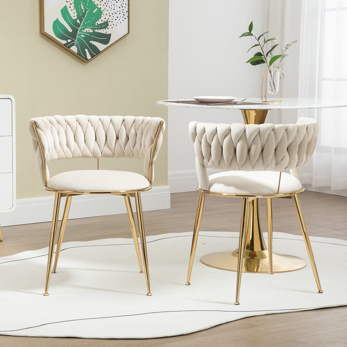 Velvet Eetkamerstoelen Set Van 2 - Luxe Armstoelen Met Gouden Poten En Zachte Zitting
