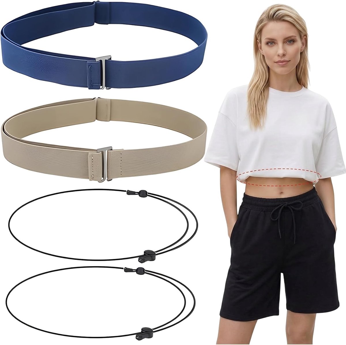 Verstelbare elastische damesriem, 4 stuks brede riemen voor jurk, jeans en shirts met metalen gesp, ideaal voor casual en formele outfits