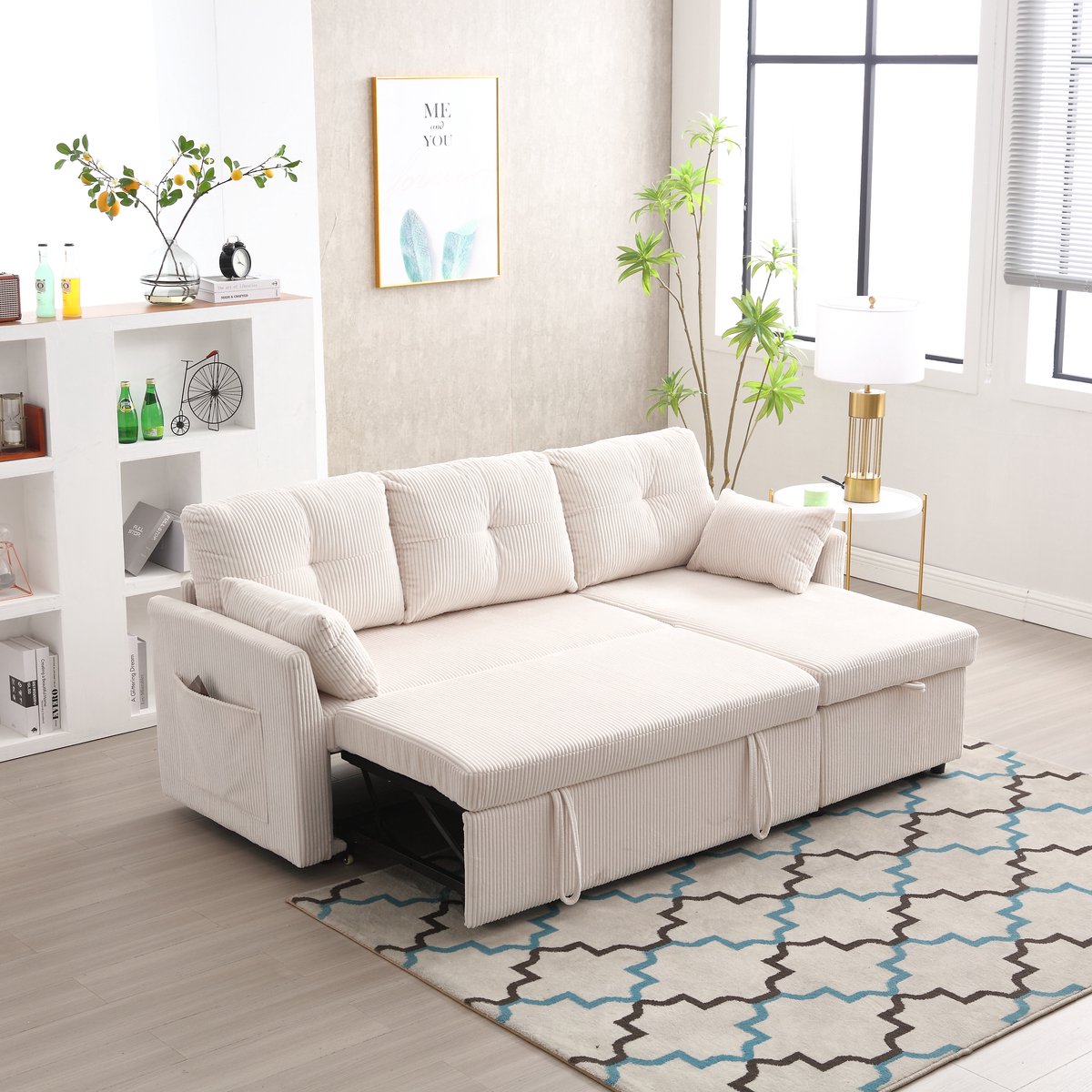 Modulaire Slaapbank - Corduroy Hoekbank - Loungebank Met Opbergruimte - 3 Zitplaatsen