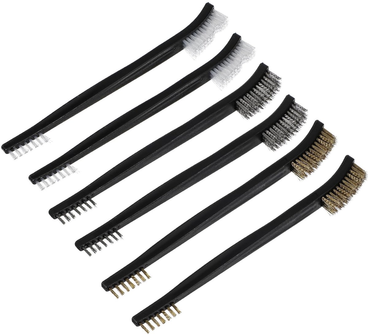 Mini-draadborstelset van 6 stuks voor het reinigen van metalen oppervlakken, inclusief messing borstels, ideale schoonmaakset voor krappe ruimtes en moeilijk bereikbare plekken