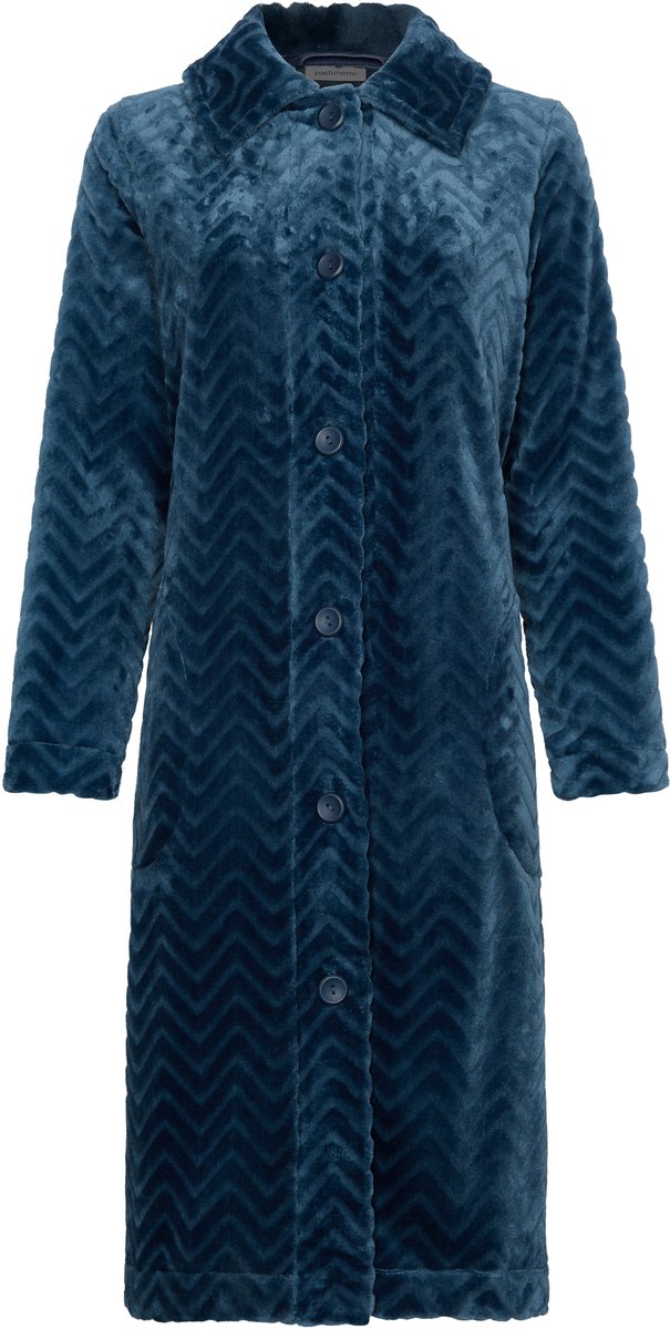Pastunette - Badjas - Nordic Bloom - Fleece - Donkerblauw - Doorknoop sluiting - Maat L
