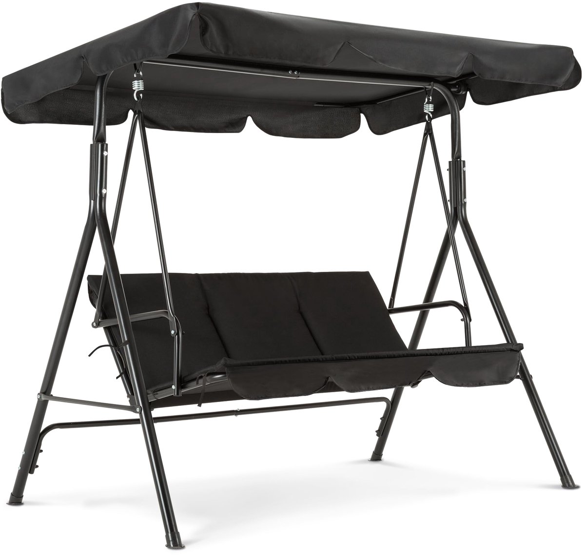 Hollywood Schommelbank - 3 Zits - Tuinschommel met Verstelbaar Zonnedak - Weerbestendige Schommelbank - Comfortabele Loungebank voor Tuin en Terras - 114 x 170 x 155 cm - Zwart