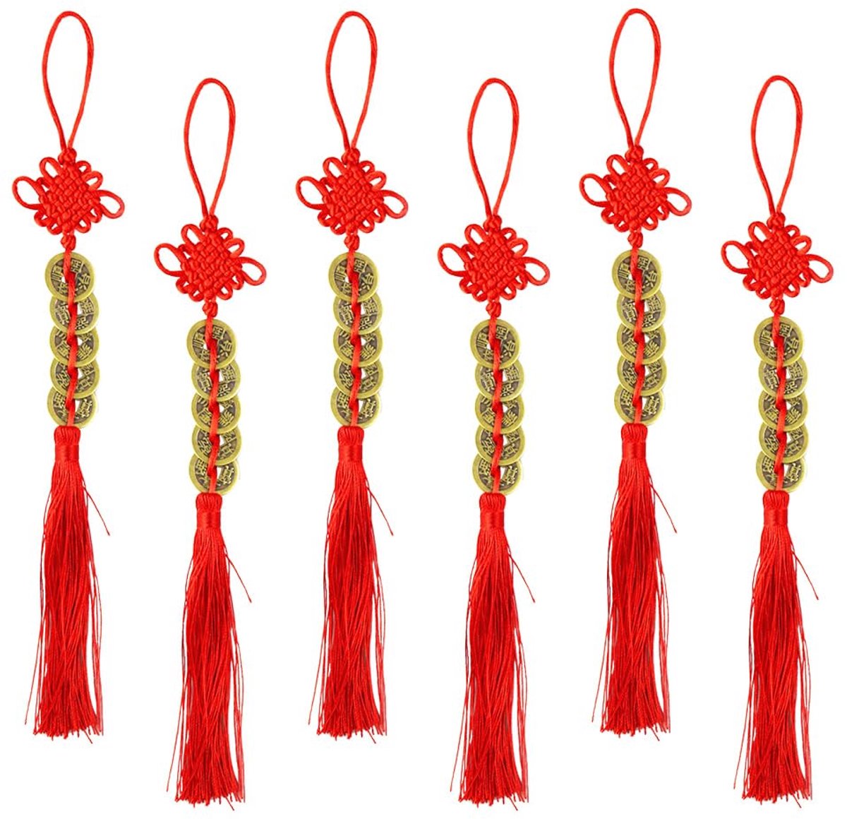 Chinese Geluksknoop Set - 11 Delig - Rode Chinese Knopen met Geluksmunten - Feng Shui Decoratie - Symbolen voor Geluk, Rijkdom en Succes - Voor Chinese Nieuwjaar en DIY Knutselen