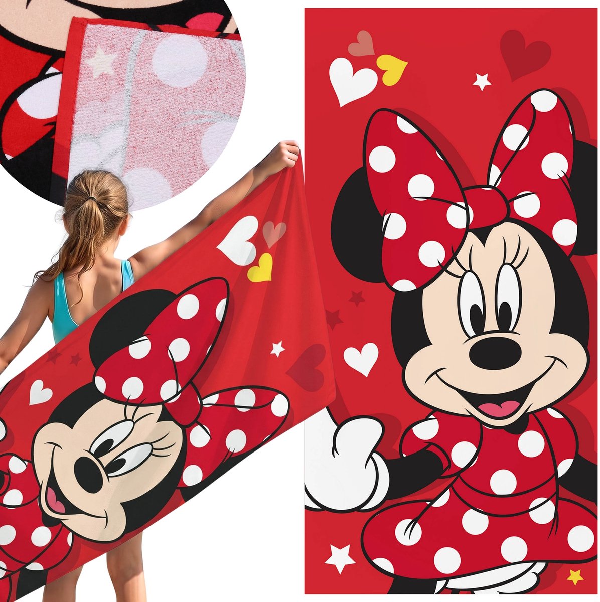 Minnie Mouse Rood, SNELDROGEND strandlaken, badhanddoek, 100% KATOEN 70x140 cm OEKO-TEX