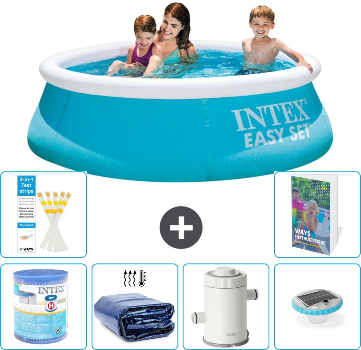 Intex Rond Opblaasbaar Easy Set Zwembad – 183 x 51 cm – Blauw – Inclusief Filter – Solarzeil – Zwembadfilterpomp – Verlichting – 7-delig