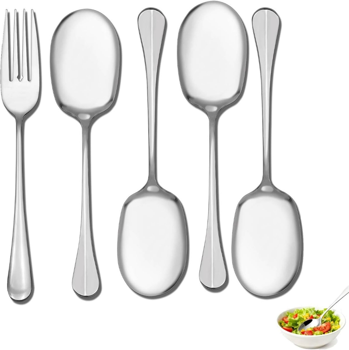 Grote RVS Serveerlepels met Vork, Ideaal voor Soep en Salades, Perfect voor Feesten en Restaurants, 21 cm