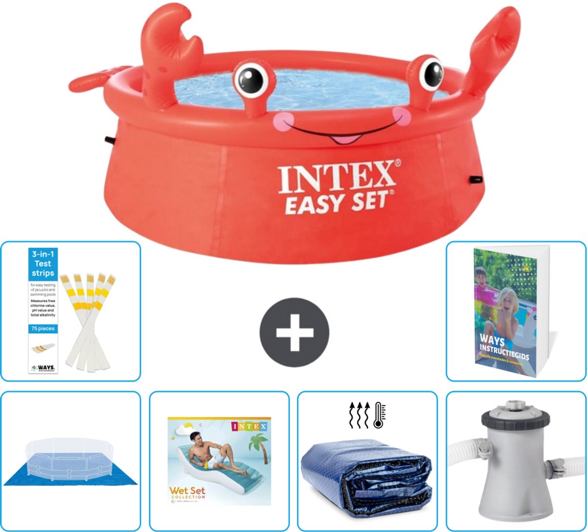 Intex Rond Opblaasbaar Easy Set Zwembad - 183 x 51 cm - Rood - Krab - Inclusief Grondzeil - Loungebed - Solarzeil - Zwembadfilterpomp - 7-delig