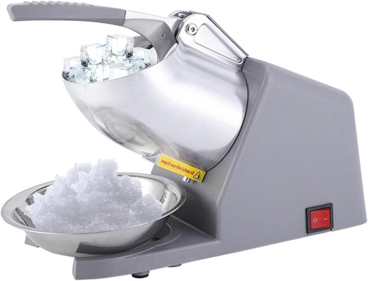 Elektrische IJscrusher - Sneeuw/ijs maker - Koude dranken maken - Dubbele messen - 85 kg per uur - Zilver
