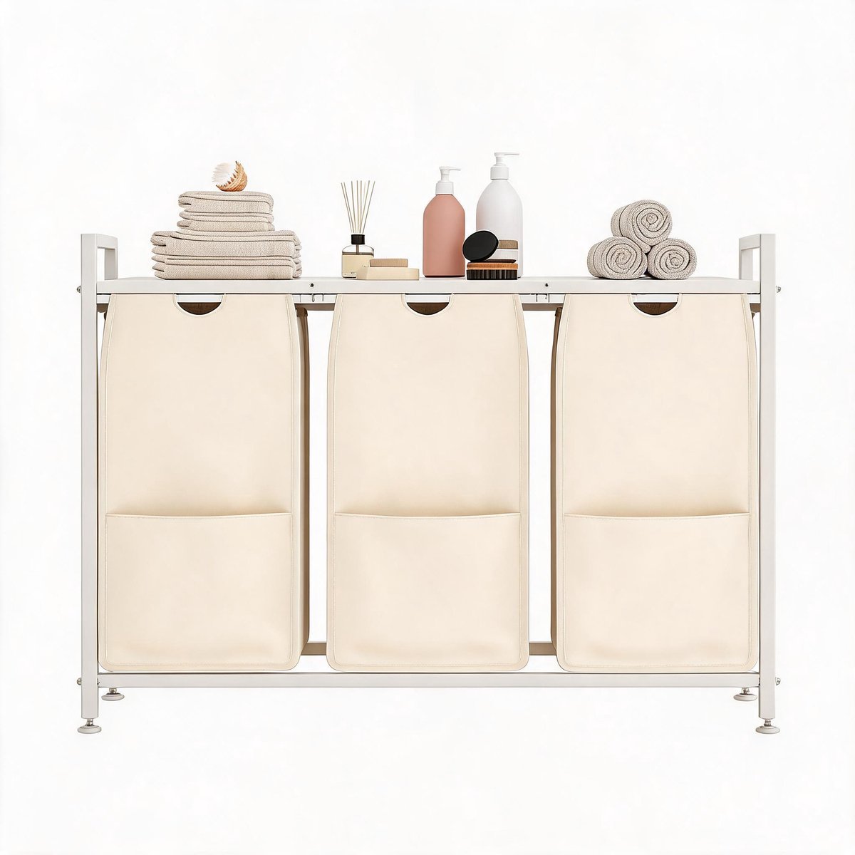 HOERFURIY Wasmand - 92,5x33x72cm - 3 lades - Wit metaal frame - Opberger voor badkamer en wasruimte