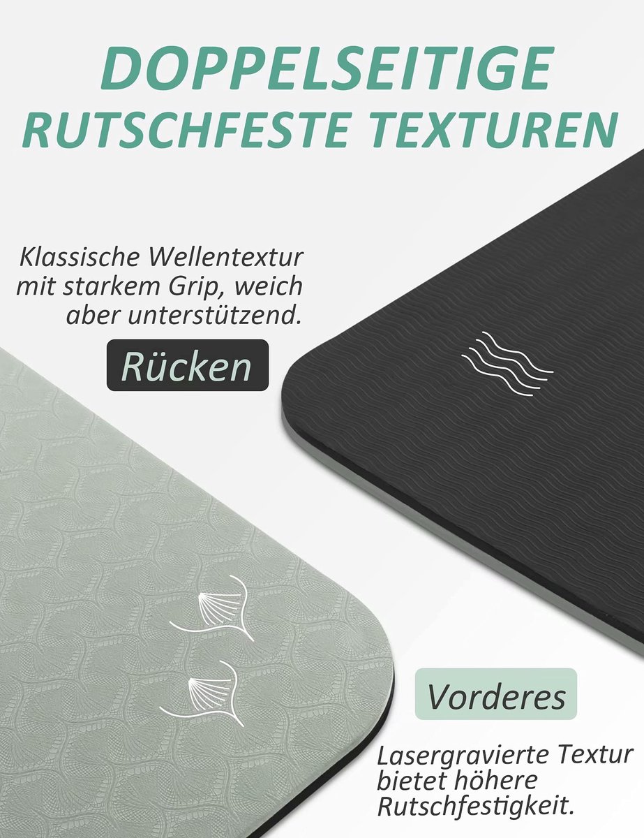Dikke 8 mm antislip yogamat voor yoga en pilates - 183 x 61 cm