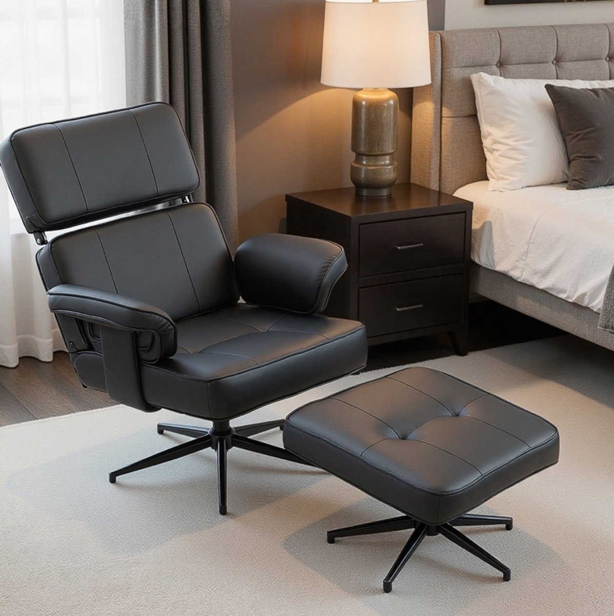 COVREO Relaxfauteuil 91 x 79 x 89 cm zwart, kunstleer met hoofdsteun