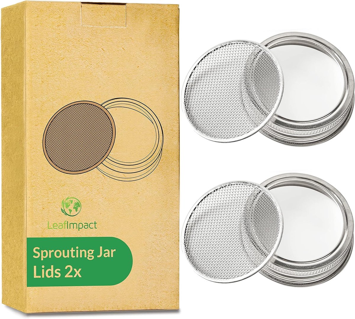 SnelShoppen - Set van 2 Spruitdeksels voor Potten | Voor 7cm Weckpot | Eenvoudig Gezonde Spruiten en Groenten Thuis Kweken | Deksel voor Spruiten zoal