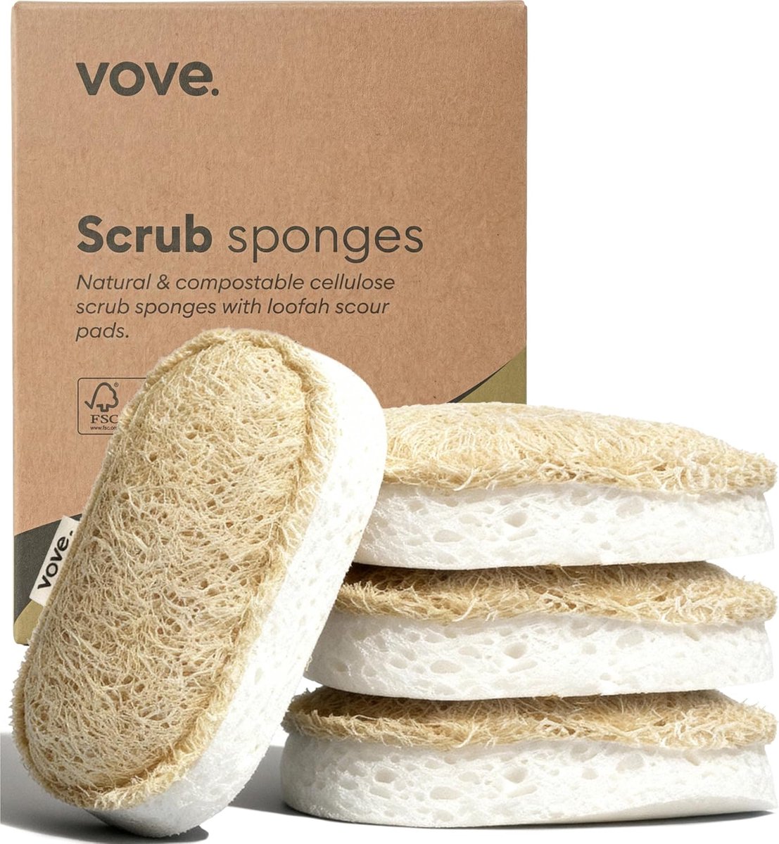 SnelShoppen - Premium Natuurlijke Keukenspons - Biologisch Afbreekbaar - Herbruikbaar - Vegan - 5 Stuks - Milieuvriendelijk - Voor Dishes, Aanrecht en