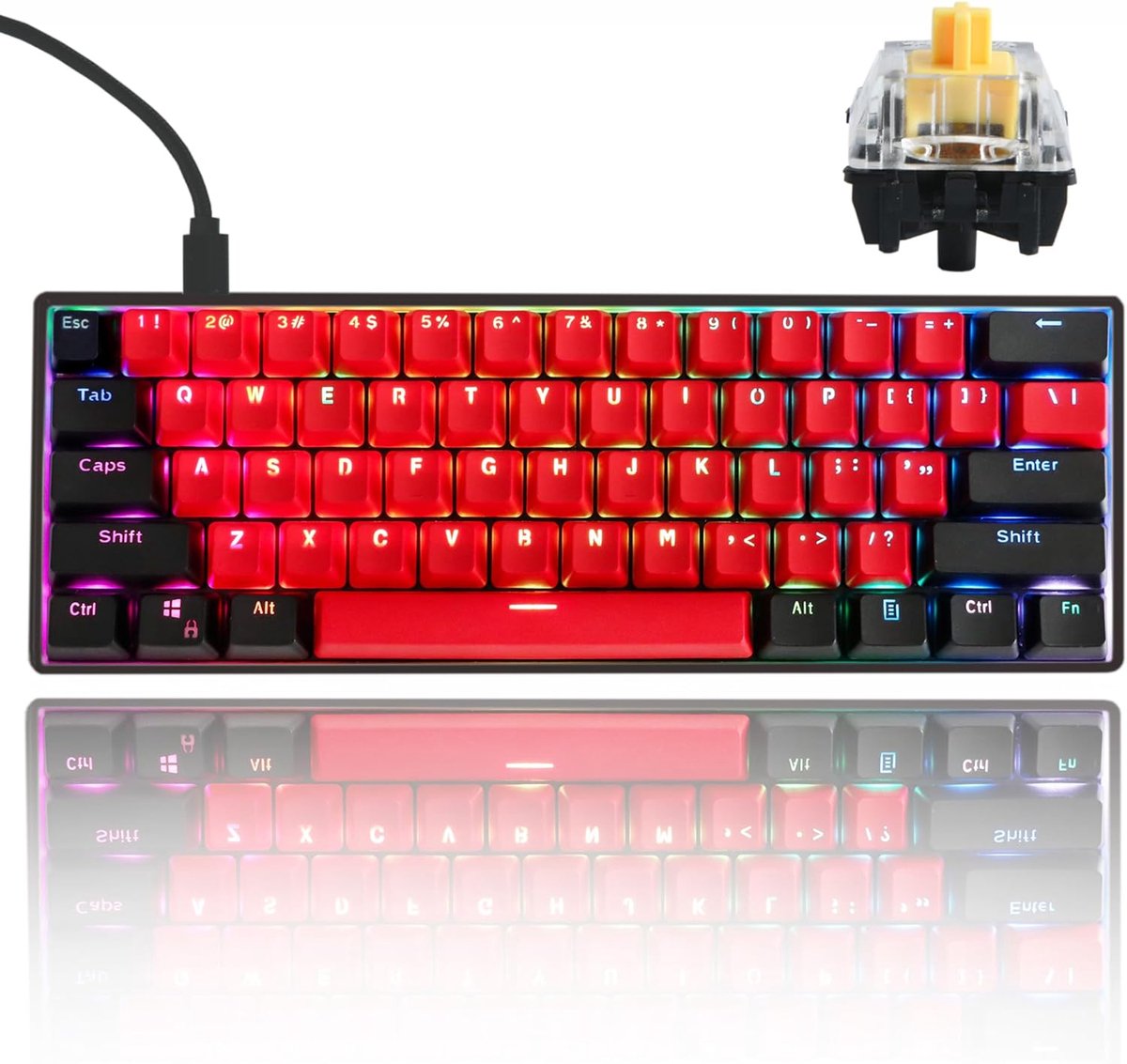 SnelShoppen - 60% Bedrade Mechanische Gaming Toetsenbord met RGB Achtergrondverlichting, NKRO Toetsenborden, Programmeerbare Macro Toetsen, 61 Toetsen