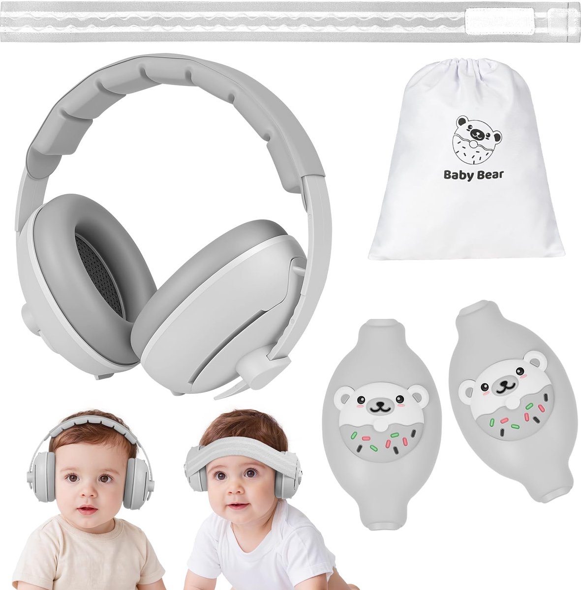 SnelShoppen - Adiwo 2-in-1 Baby Oorbeschermer, Antislip Hoofdtelefoon voor Baby's, Ruisonderdrukkende Hoofdtelefoon & Hoofdband, Ultra Zacht, Verstelb