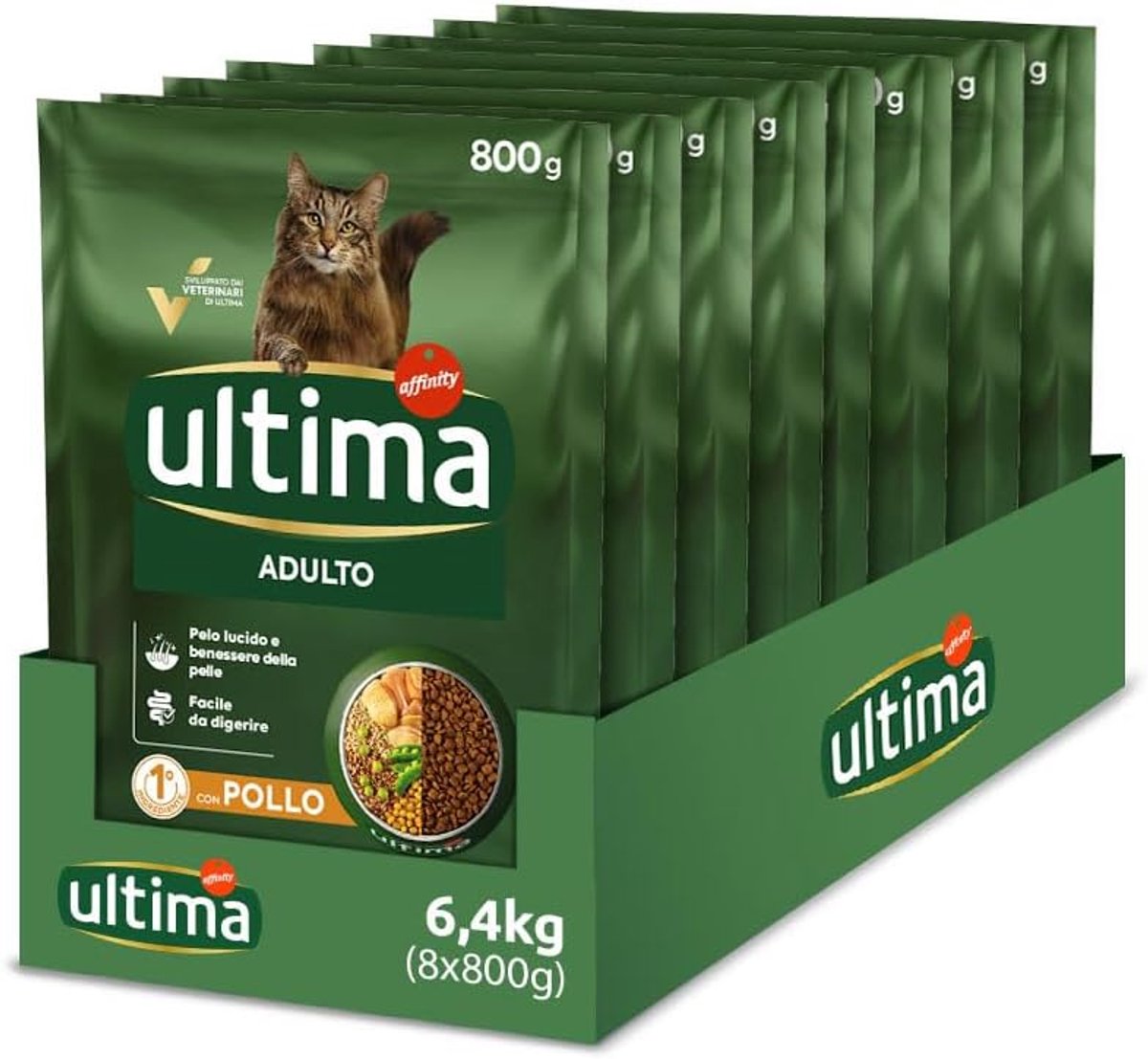 SnelShoppen - Droogvoer voor Volwassen Katten - 8 x 800 g - 6.4 kg - Gezonde Vacht, Sterke Tanden en Botten, Makkelijk Verteerbaar, Kippen Smaak