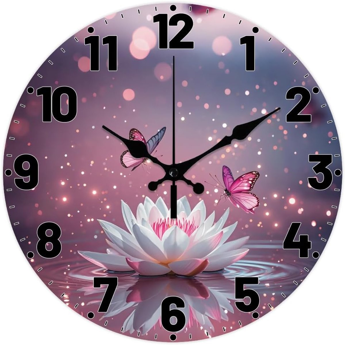 SnelShoppen - Lotus Patroon Wandklok 30cm Stil Klok Vlinder Sterrenpatroon Ronde Wandklok Batterij Aangedreven voor Slaapkamer Woonkamer Keuken Kantoo