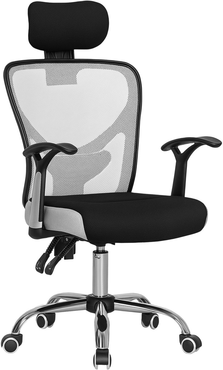 ECTEATOY® Bureaustoel - Ergonomische bureaustoel - Met Verstelbare Hoofdsteun en Lendensteun - Kantelbare Rugleuning - Grijs