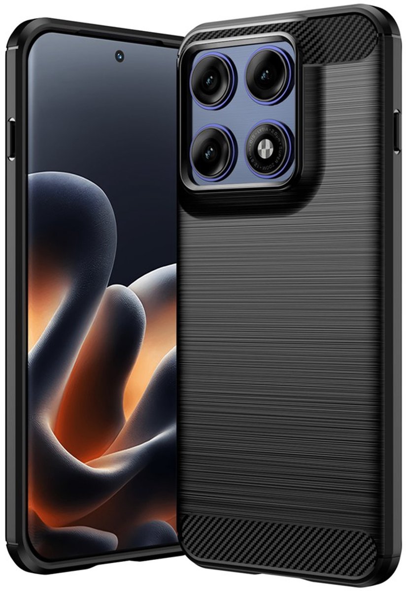 MobyDefend Hoesje - Geschikt voor Motorola Edge 70 Pro - TPU Backcover - Geborstelde Metaal & Carbon-Look - Zwart