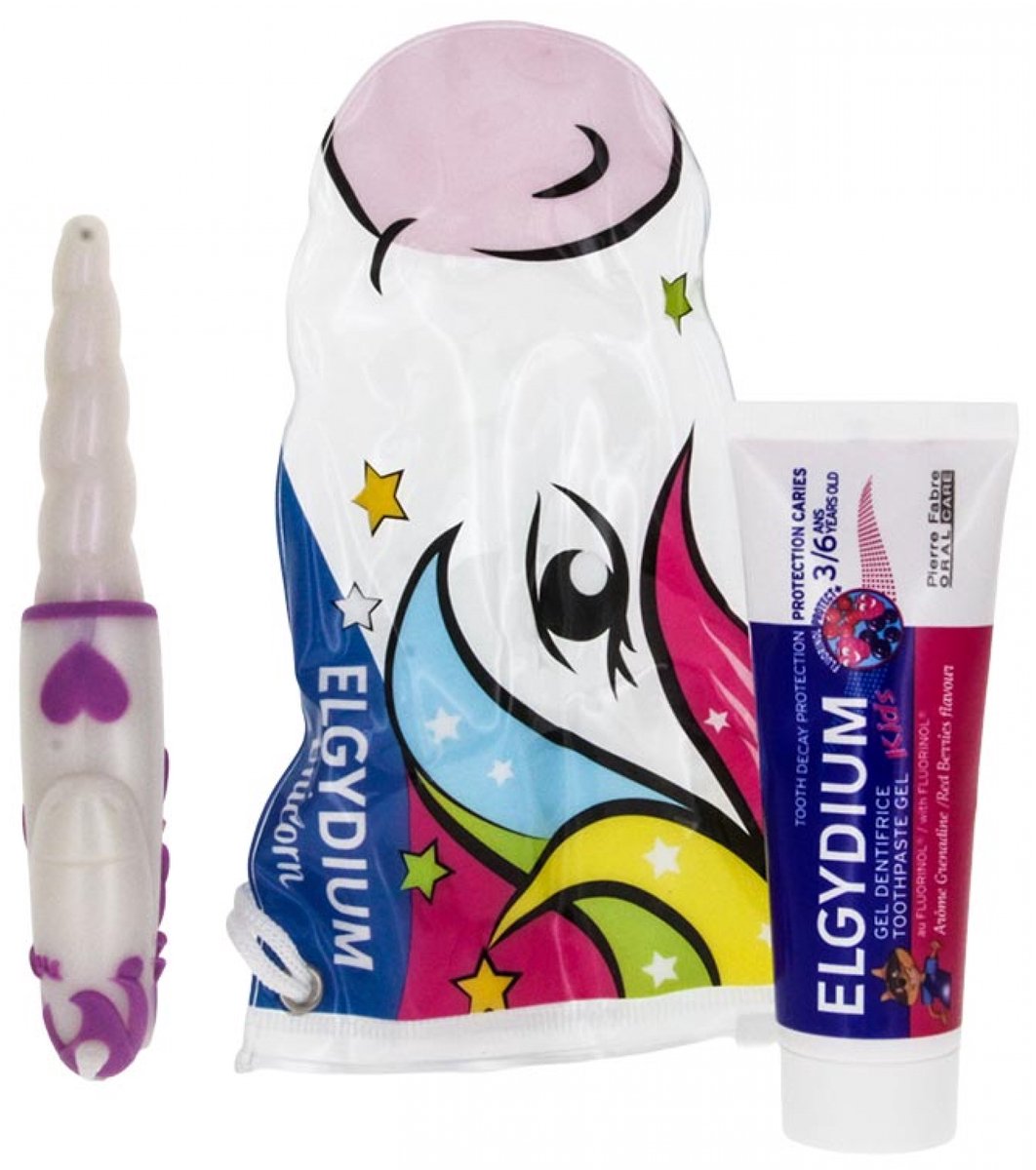 Elgydium Reis etui Eenhoorn 3-6 Jaar (Kleur : Violet)
