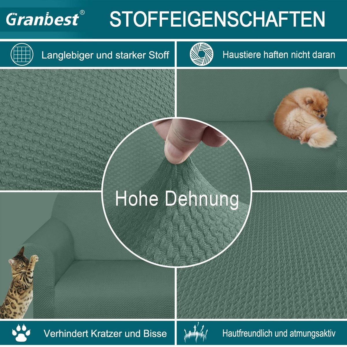 Stijlvolle en Elastische Jacquard Bankhoes met Armleuningen voor de Woonkamer - Antislip en Geschikt voor 3-Zits Banken (Sage Kleur)