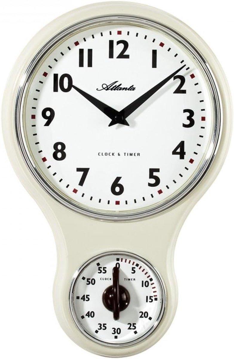 SnelShoppen - Atlanta 6124/0 Wandklok Antieke Keukenklok Vintage Cream Wit met Alarmfunctie en Batterij Inclusief