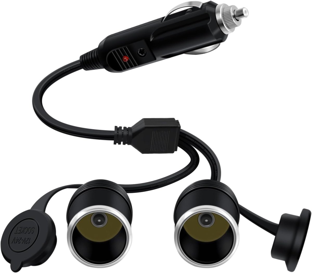 SnelShoppen - Sigarettenaansteker Splitter Verlengkabel 12V 24V - 1 naar 2 Sigarettenaansteker Verdeler 2-Weg 16AWG 15A voor Auto en Motorfiets (1FT/3