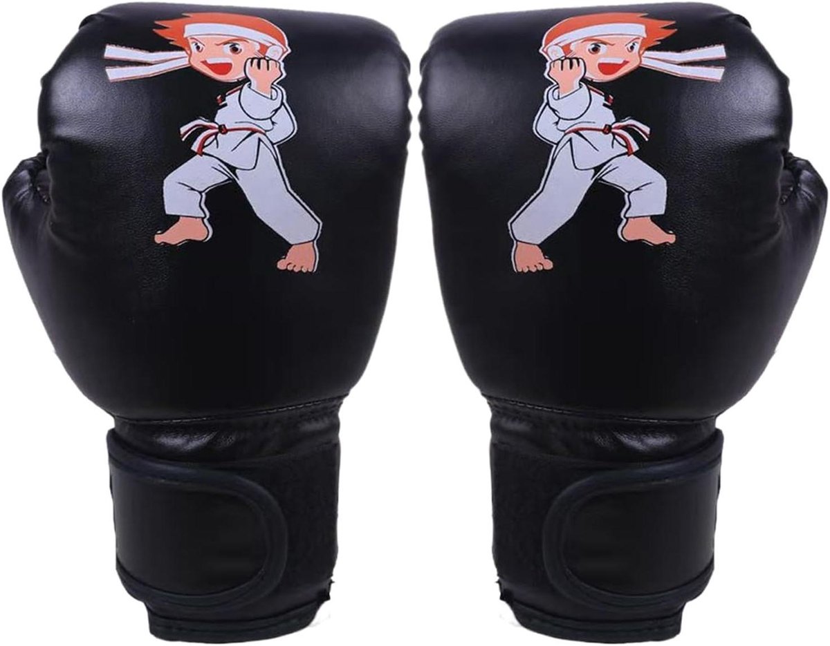 Kinder Bokshandschoenen - Jeugd Slaghandschoenen - Sport Training - Ademend Cartoonontwerp - 3-13 Jaar - Zwart