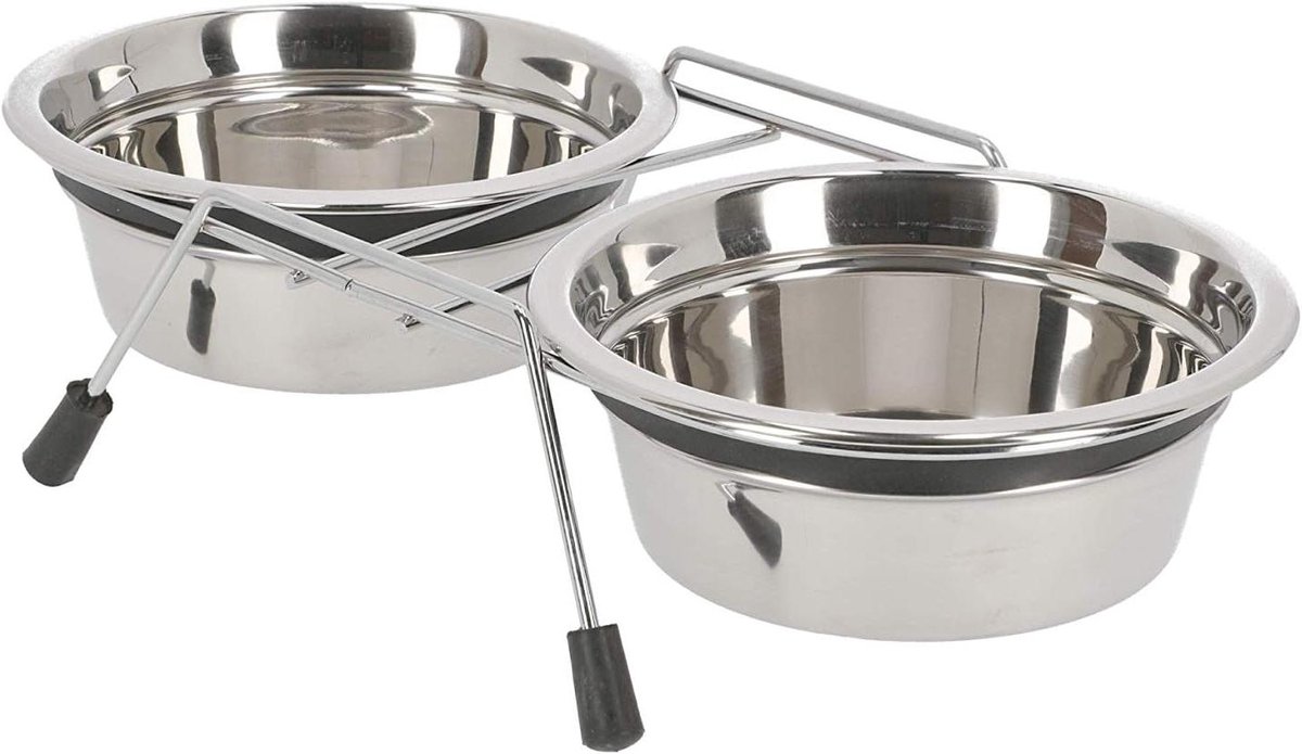 Honden voerbakken set - Hondenbakken standaard - Gezellig voeren - Met metalen frame - 2 x 173 liter - Zilver