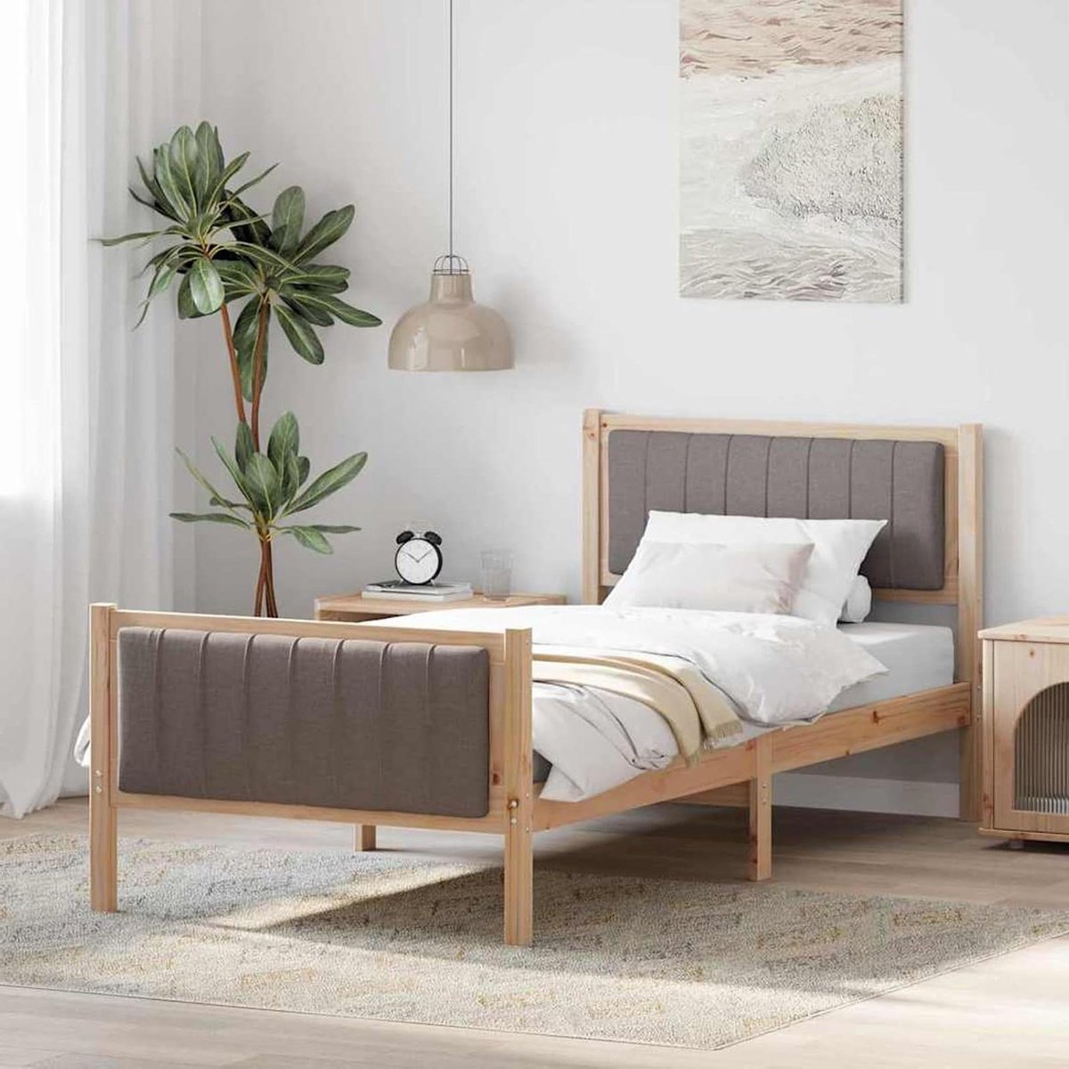 Bedframe Grenenhout - Houten Bedframe - Slaapkamer Inrichten - Massief Grenenhout - 90 x 200 cm - Bruin Taupe
