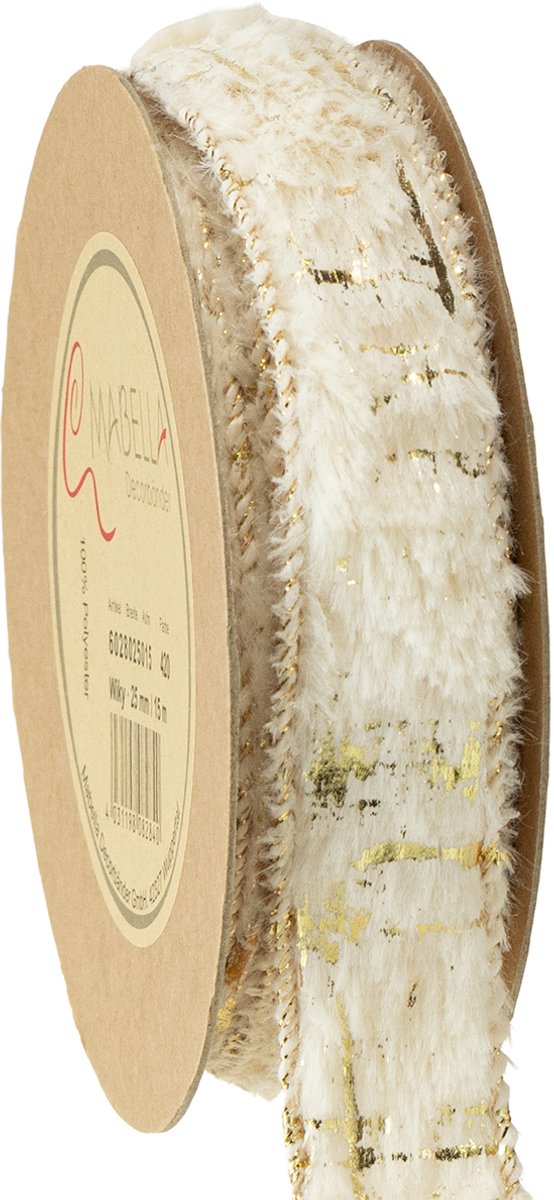 Decoratief lint met bont, crèmekleurig en goudkleurig imitatiebont, 25