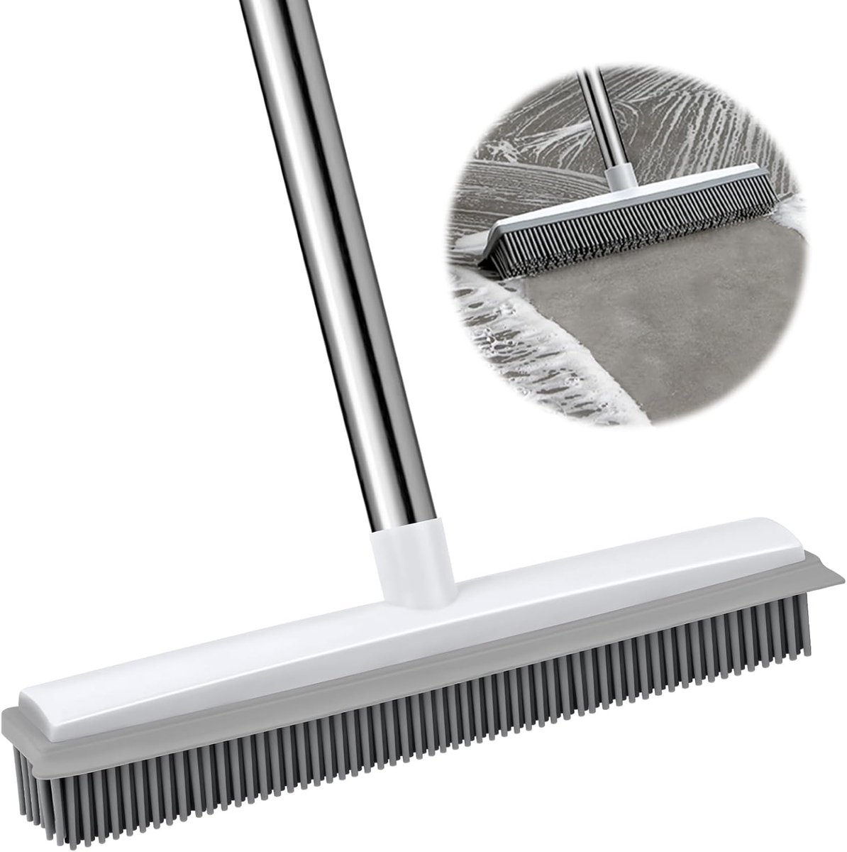 bezem met lange steel, verstelbare steel, 130 cm, siliconen bezem, vloerschrobber voor het verwijderen van honden- en kattenhaar, voor vloeren, tegels, ramen, tuinen