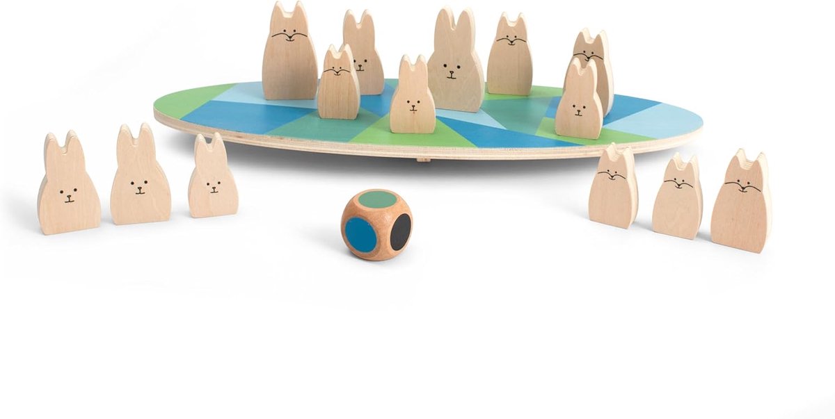 Toys Balansspel van hout met hazen, educatief en leuk spel, versterkt motorische vaardigheden, werkgeheugen en kleurherkenning, geschikt vanaf 4 jaar, 2 spelers